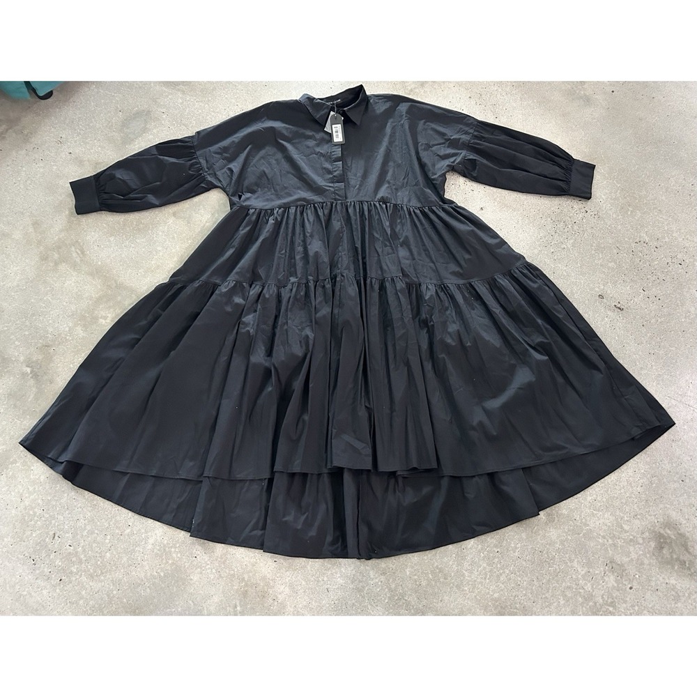 Buxom Couture Poplin Tiered Dress‎ Black Sz 3X NWT